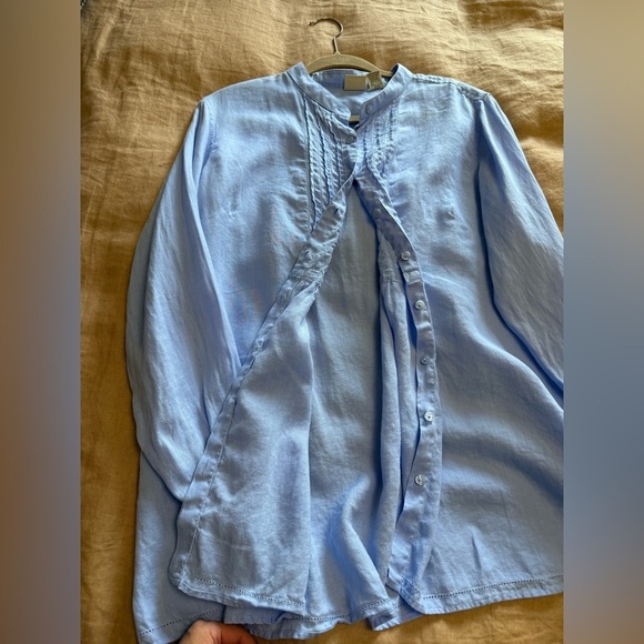 LLBean 100%linen Blue Button-Up long sleeves Shirt with ruffle detail - Picture 5 of 10